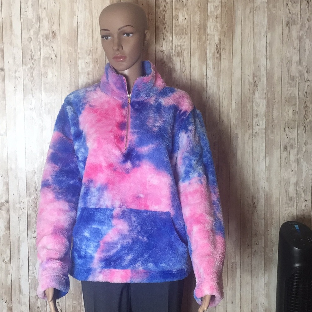TIE DYE FAUX FUR SHERPA PULLOVER